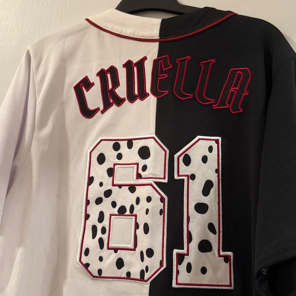 Disney Black and White Button Down baseball Jersey Cruella De Vil - NWT SOLD OUT